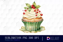 Watercolor Christmas Retro Cupcake Clipart, Illustration PNG Product Image 1