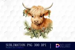 Watercolor Vintage Highland Cow Sublimation Clipart Product Image 1