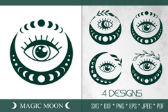 Floral Moon with Third Eye SVG Files. Celestial PNG Clipart. Product Image 1