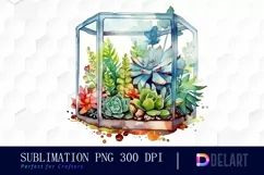 Watercolor Succulent Terrarium Glass Box Clipart Fun Product Image 1