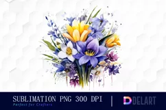 Watercolor Spring Flowers Bouquet PNG Clipart Product Image 1