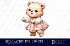 Watercolor Baby Girl Bear Clipart, Sublimation Art Product Image 1