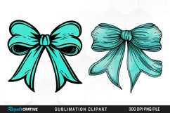 Watercolor Teal Bow Sublimation PNG Clipart Product Image 1