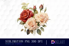 Watercolor Vintage Valentine Rose Clipart, Sublimation Art Product Image 1