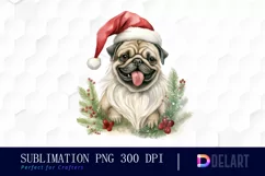 Watercolor Christmas Pug Dog Clipart, Illustration PNG Product Image 1