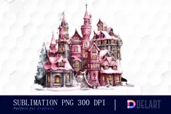 Watercolor Pink Christmas Village Clipart Design Product Image 1
