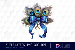 Watercolor Feather Peacock Bow Clipart Image Product Image 1