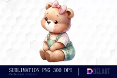 Watercolor Baby Girl Bear Clipart, Sublimation Art Product Image 1