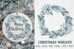 Christmas Wreath SVG | Poinsettia and Holly Circle Frame Product Image 1