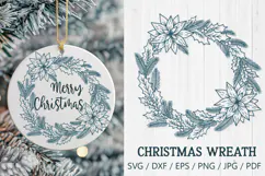 Christmas Wreath SVG | Poinsettia and Holly Circle Frame Product Image 1