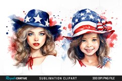 Girl 4th July Sublimation Watercolor Sublimation Art Product Image 1