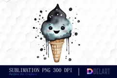 Watercolor Black Ice Cream Happy Face Clipart Design Product Image 1