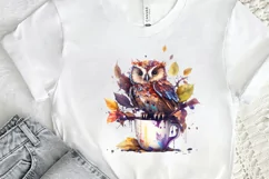Watercolor Cute Owl with a Cup PNG Clipart Product Image 2