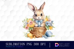 Watercolor Bunny in Easter Basket Sublimation Clipart Product Image 1