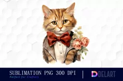 Watercolor Valentine Cat Clipart , Sublimation Art Product Image 1