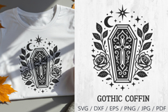 Gothic Coffin with Cross and Roses SVG and PNG Clipart Product Image 1