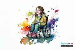 Watercolor Girl with Disability PNG Clipart Product Image 1