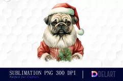 Watercolor Christmas Pug Dog Clipart, Illustration PNG Product Image 1