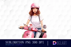 Pink Scooter French Girl Clipart Product Image 1