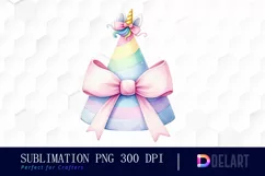 Watercolor Unicorn Birthday with Candle Clipart PNG Product Image 1