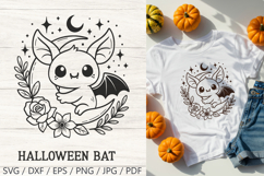 Cute Halloween Bat SVG | Kawaii Vampire Bat with Moon Product Image 1