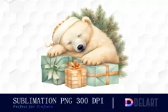 Watercolor Christmas Polar Bear Clipart, Illustration PNG Product Image 1