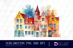 Watercolor Bruges Houses PNG Clipart Product Image 1