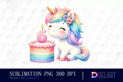 Watercolor Unicorn Birthday with Candle Clipart PNG Product Image 1