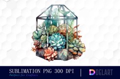 Watercolor Succulent Terrarium Glass Box Clipart Image Product Image 1