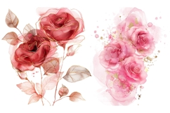 30 Watercolor Rose Clipart, Pink Floral PNG, Wedding Flowers Product Image 2