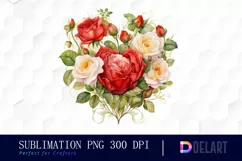 Watercolor Vintage Valentine Rose Clipart, Sublimation Art Product Image 1