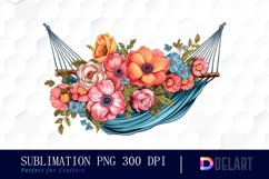 Watercolor Hammock with Ranunculus Sublimation Clipart Product Image 1