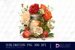 Watercolor Vintage Valentine Rose Clipart, Sublimation Art Product Image 1