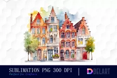 Watercolor Bruges Houses PNG Clipart Product Image 1