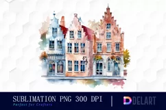Watercolor Bruges Houses Colorful Clipart Product Image 1