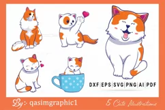 Cat Clipart, Funny cats, Kawaii kitten, doodle Kitty icons Product Image 1