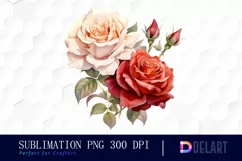 Watercolor Vintage Valentine Rose Clipart, Sublimation Art Product Image 1