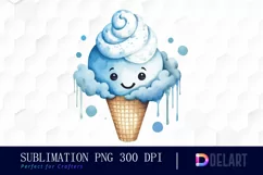 Watercolor Blue Ice Cream Happy Face PNG Clipart Product Image 1