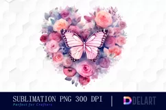 Watercolor Valentine Butterfly Clipart , Sublimation Art Product Image 1