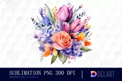 Watercolor Spring Flowers Bouquet PNG Clipart Product Image 1