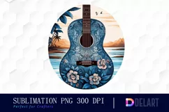 Ornamented Guitar Watercolor Clipart PNG Product Image 1