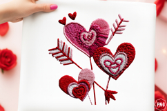 Faux Crochet Cherry LOVE Yarn embroidery Png, Product Image 1