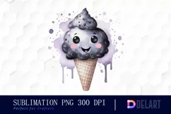 Watercolor Black Ice Cream Happy Face PNG Clipart Product Image 1