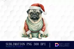 Watercolor Christmas Pug Dog Clipart, Illustration PNG Product Image 1
