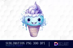 Watercolor Blue Ice Cream Happy Face Clipart Design Product Image 1