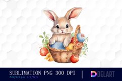 Watercolor Bunny in Easter Basket Clipart Image Product Image 1