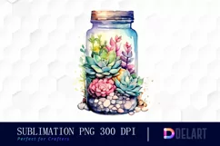 Watercolor Succulent Terrarium in Bottle Glass PNG Clipart Product Image 1