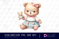 Watercolor Baby Girl Bear Clipart, Sublimation Art Product Image 1