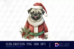 Watercolor Christmas Pug Dog Clipart, Illustration PNG Product Image 1