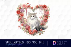 Watercolor Valentine Cat Clipart , Illustration PNG Product Image 1